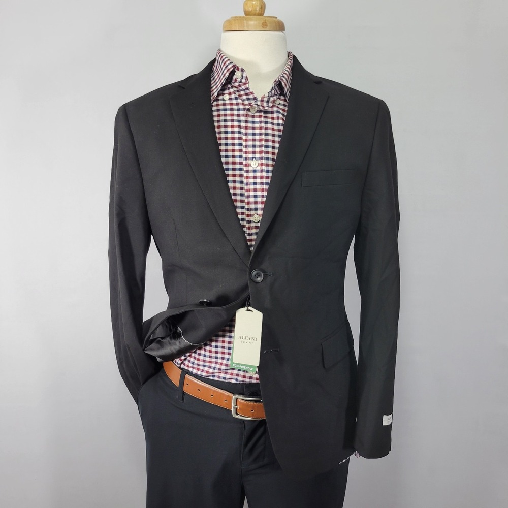 Alfani Men's Sport Coat Blazer Two Button Black Polyester Blend Slim 40S NEW